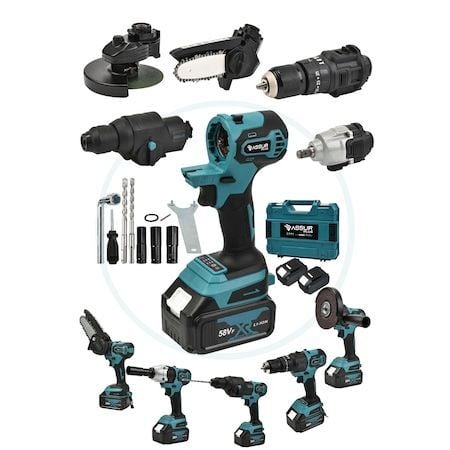 Assur Plus Hilti + Budama + Darbeli Matkap + Taşlama +  Somun Sıkma 5'li Set - Mavi