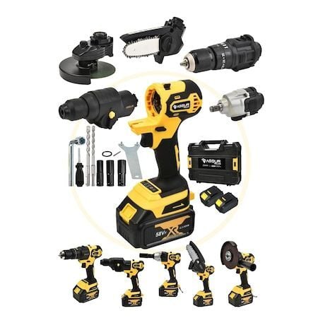 Assur Plus Hilti + Budama + Darbeli Matkap + Taşlama + Somun Sıkma 5'li Set - Sarı