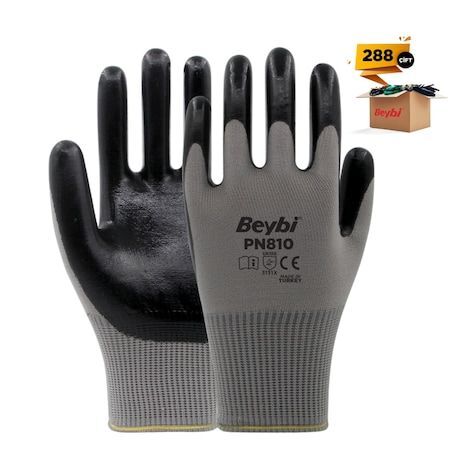 Beybi Pn810 Gri Polyester Örme Nitril Iş Eldiveni