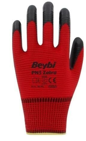 Beybi Pn3-Zebra Nitril Eldiven Kırmızı Siyah